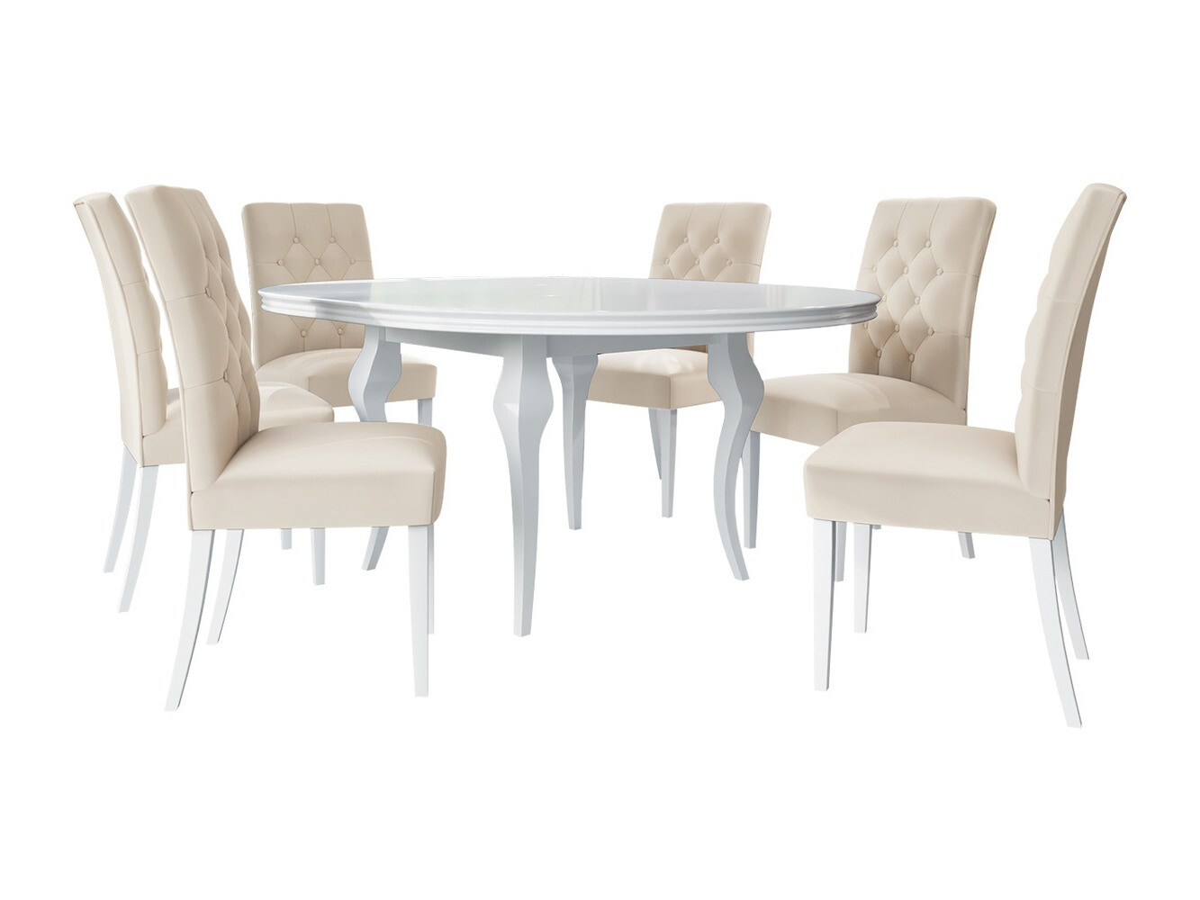 Conjunto de mesas y sillas para comedor Racine 129 (Blanco brillante + Magic Velvet 2250)