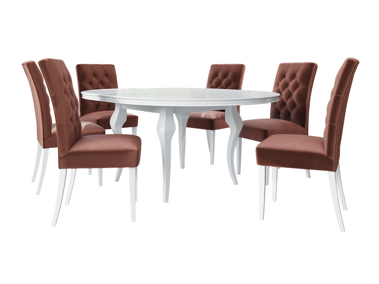 Conjunto de mesas y sillas para comedor Racine 129 (Blanco brillante + Magic Velvet 2258)