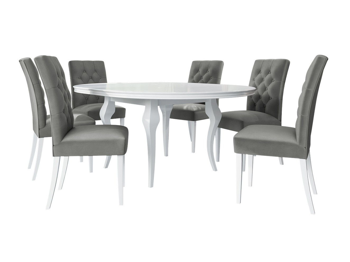 Conjunto de mesas y sillas para comedor Racine 138 (Blanco brillante + Magic Velvet 2217)