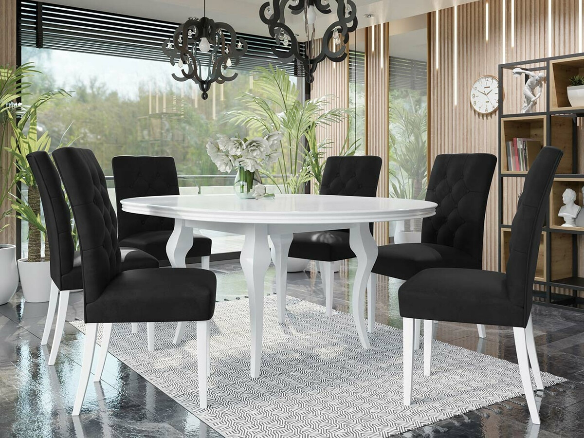 Conjunto de mesas y sillas para comedor Racine 138 (Blanco brillante + Magic Velvet 2219)