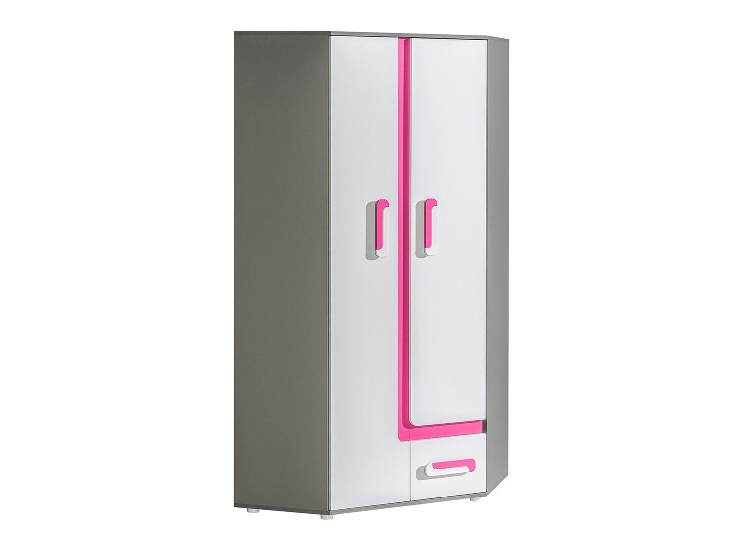 Armario de rincón Levtala 102 (Antracita + Blanco + Rosa)