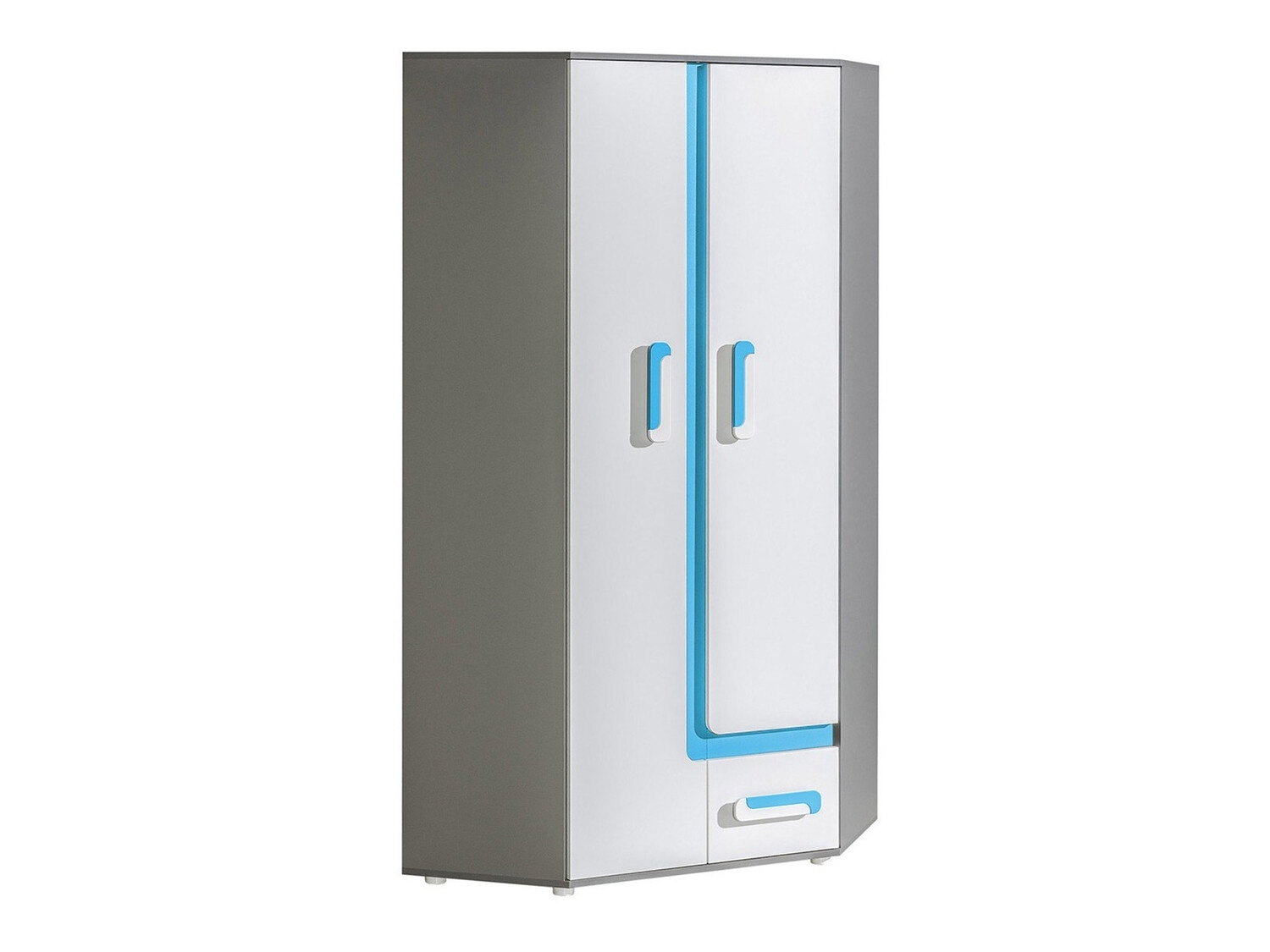 Armario de rincón Levtala 102 (Antracita + Blanco + Turquesa)