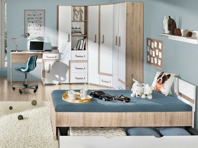 Armario de rincón Levtala 102 (Roble claro + Blanco)