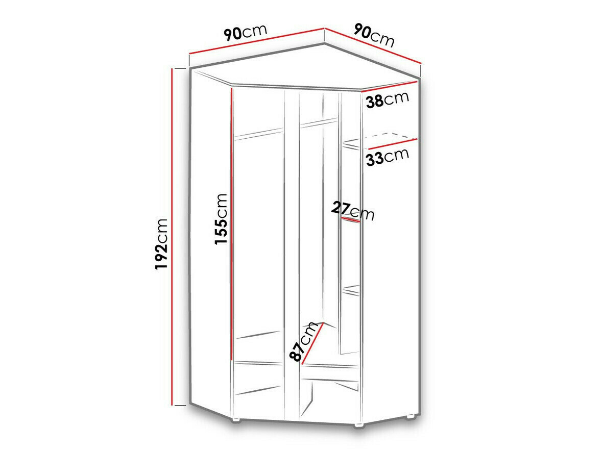 Armario de rincón Levtala 102 (Roble claro + Blanco)