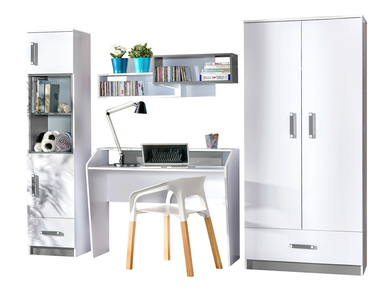 Conjunto de dormitorio infantil Lorlare 100 (Blanco + Gris)