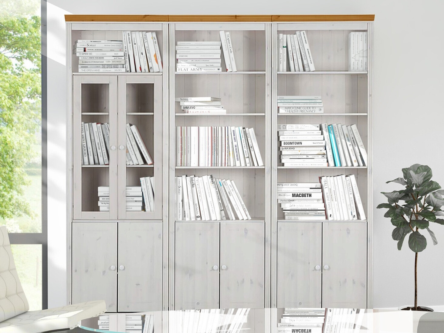 Conjunto de estantería Saltoro 111 (Blanco + Miel de roble)