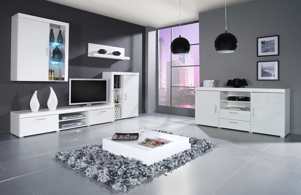 Mueble TV Charlotte 211 (Blanco + Blanco brillante)