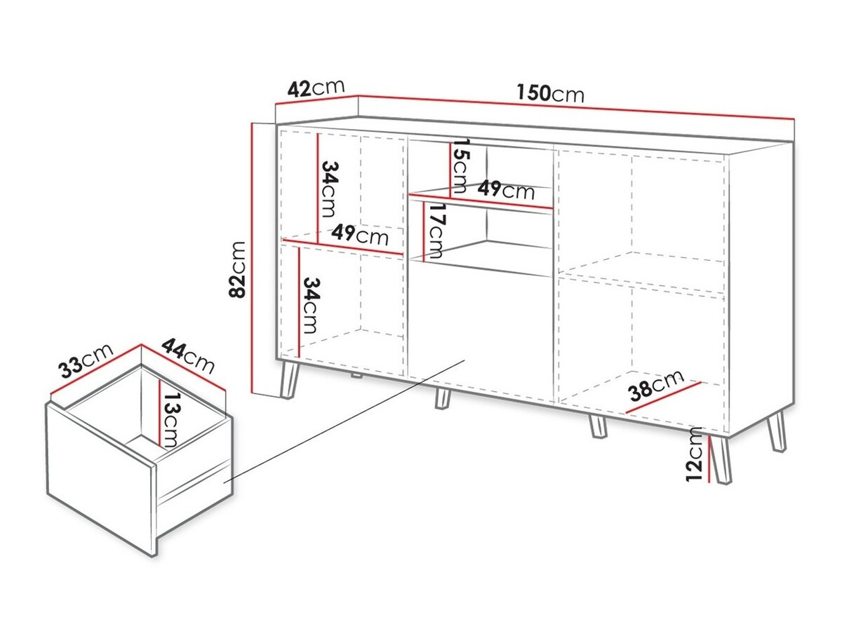 Cómoda Charlotte 143 (Blanco + Blanco brillante)
