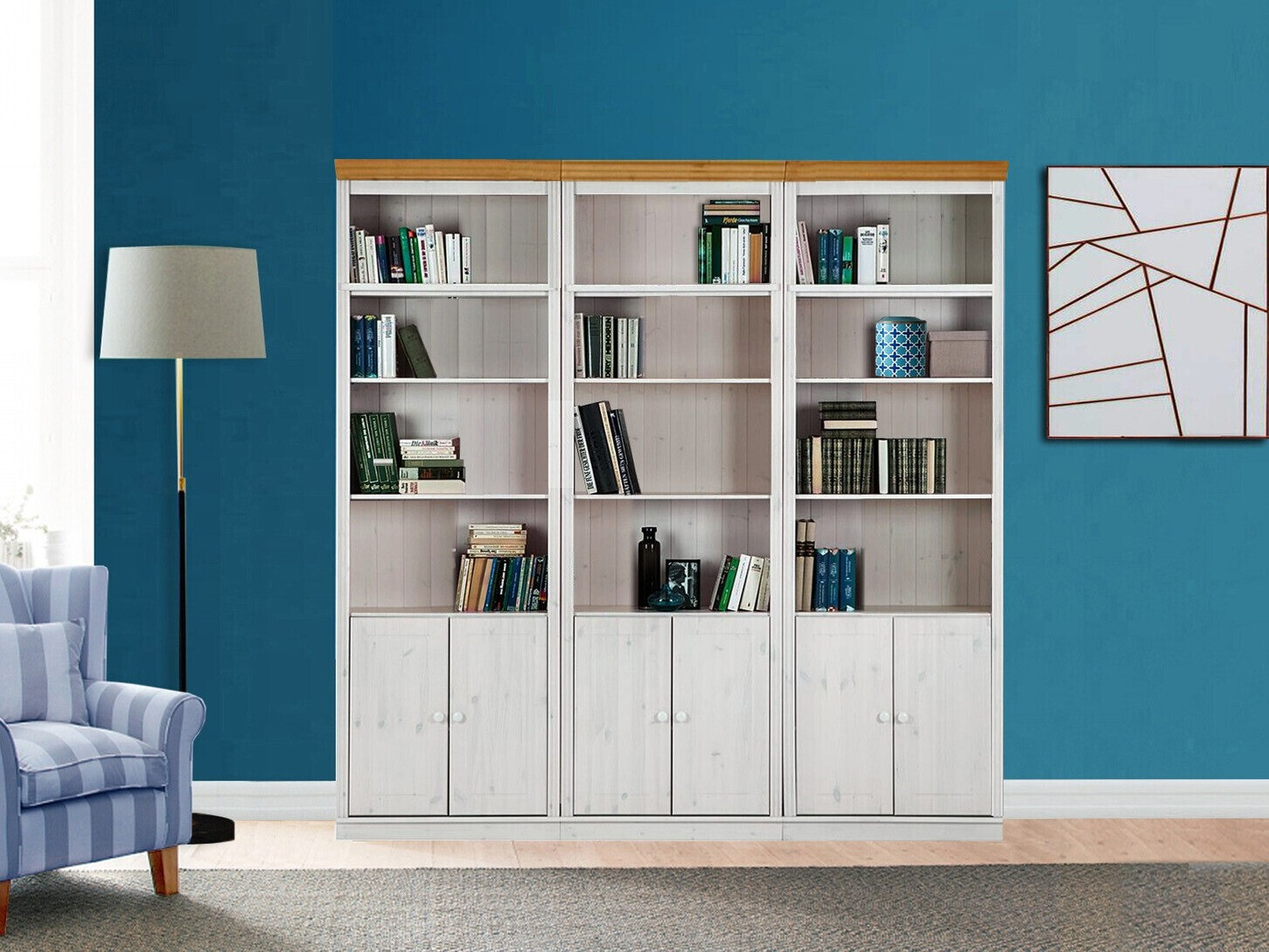 Conjunto de estantería Saltoro 117 (Blanco + Miel de roble)