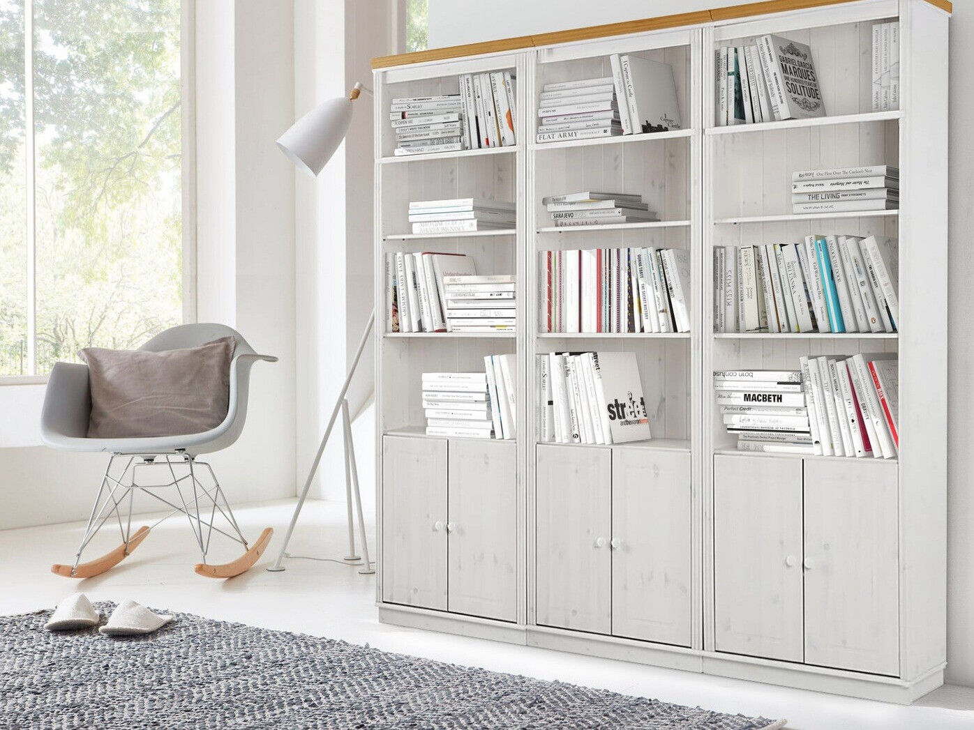 Conjunto de estantería Saltoro 117 (Blanco + Miel de roble)