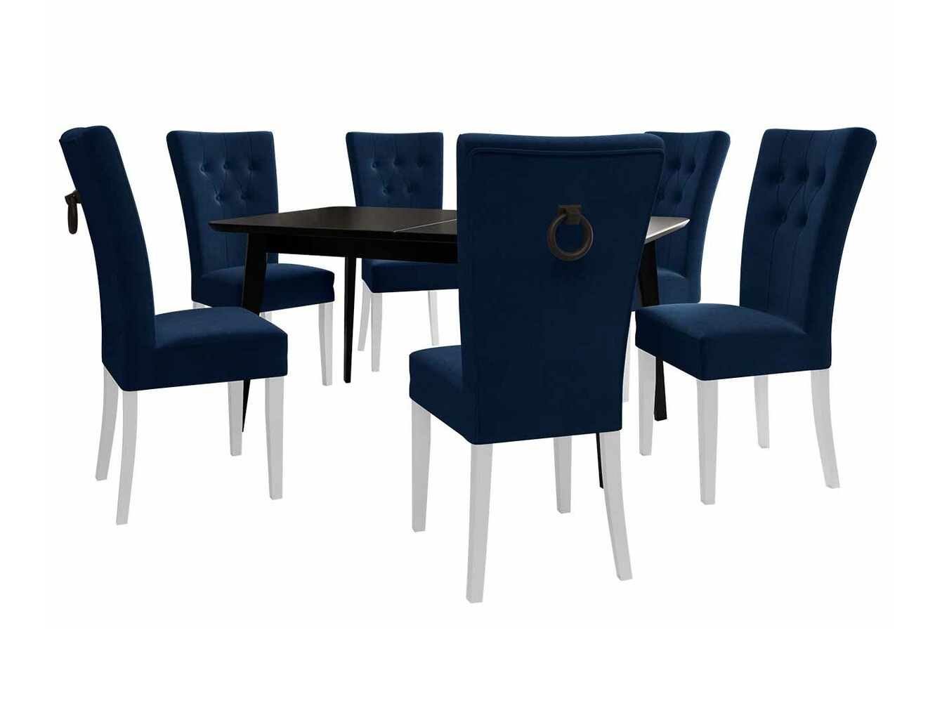 Conjunto de mesas y sillas para comedor Racine 144 (Blanco + Magic Velvet 2216)