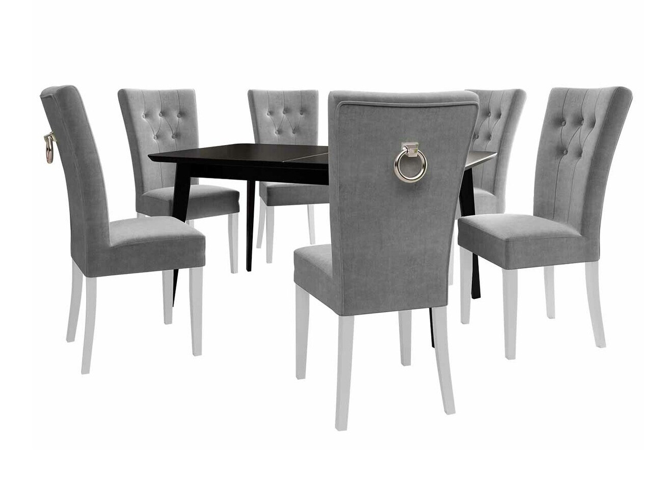 Conjunto de mesas y sillas para comedor Racine 144 (Blanco + Magic Velvet 2217)