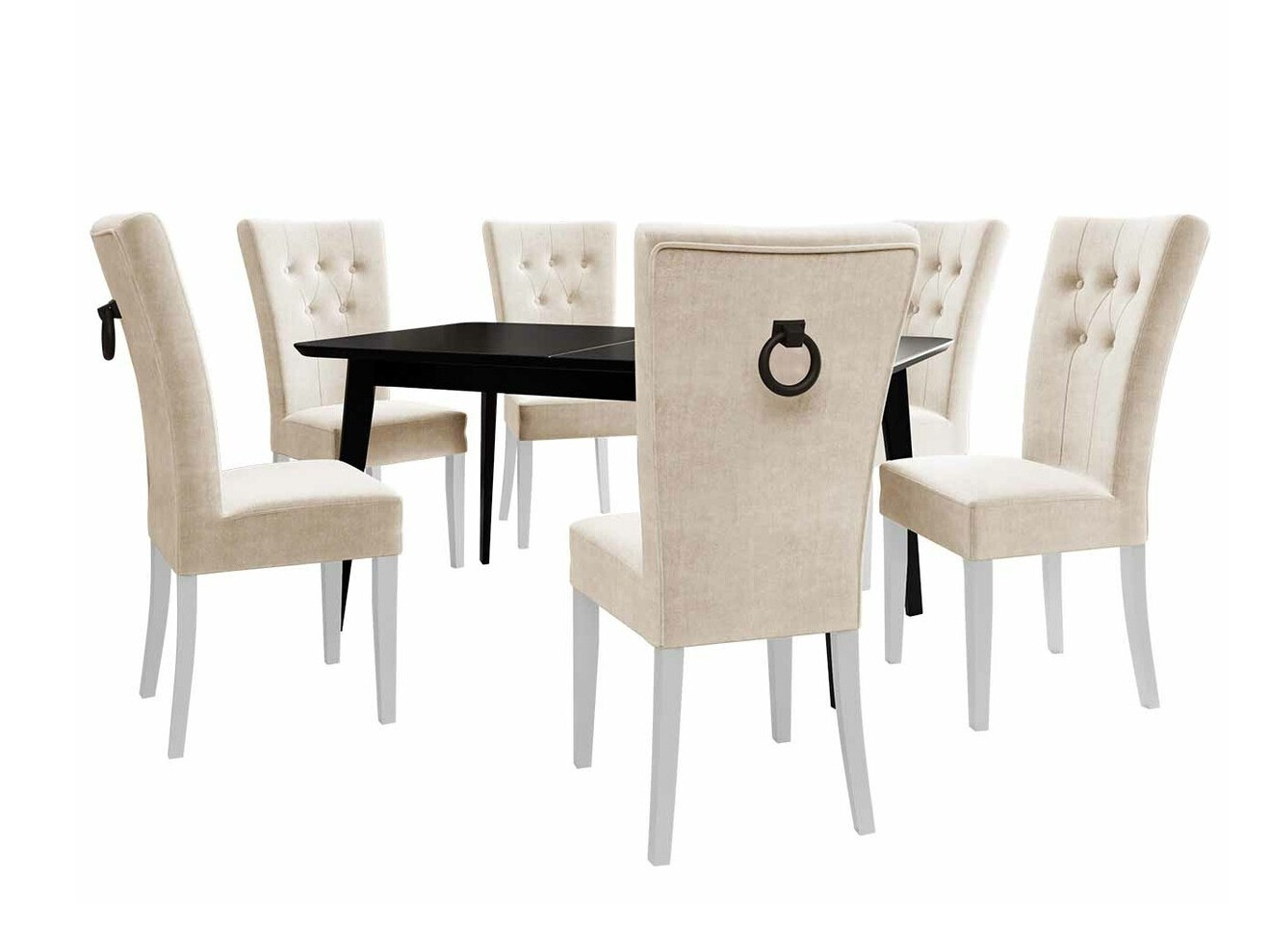 Conjunto de mesas y sillas para comedor Racine 144 (Blanco + Magic Velvet 2250)