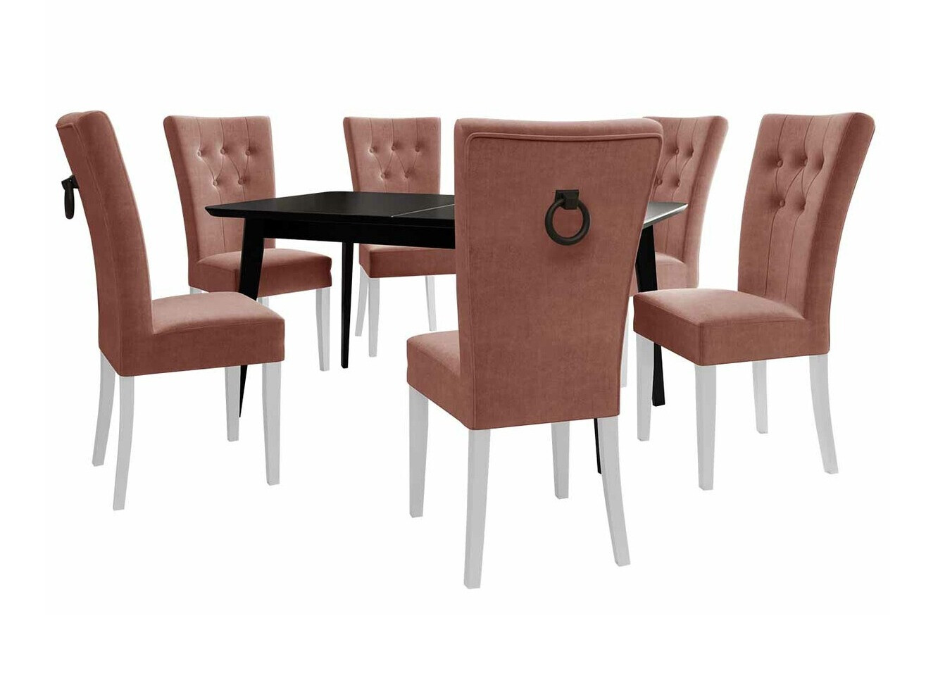 Conjunto de mesas y sillas para comedor Racine 144 (Blanco + Magic Velvet 2258)