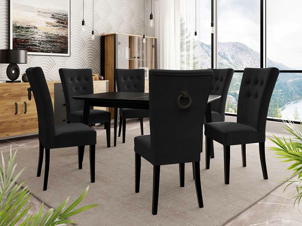 Conjunto de mesas y sillas para comedor Racine 144 (Negro + Magic Velvet 2219)