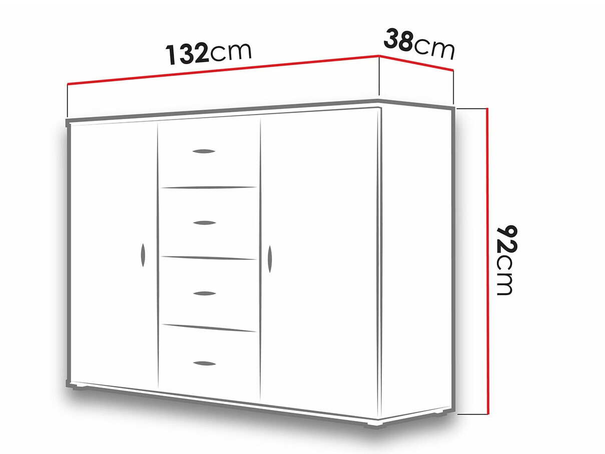 Cómoda Charlotte 118 (Blanco + Blanco brillante)