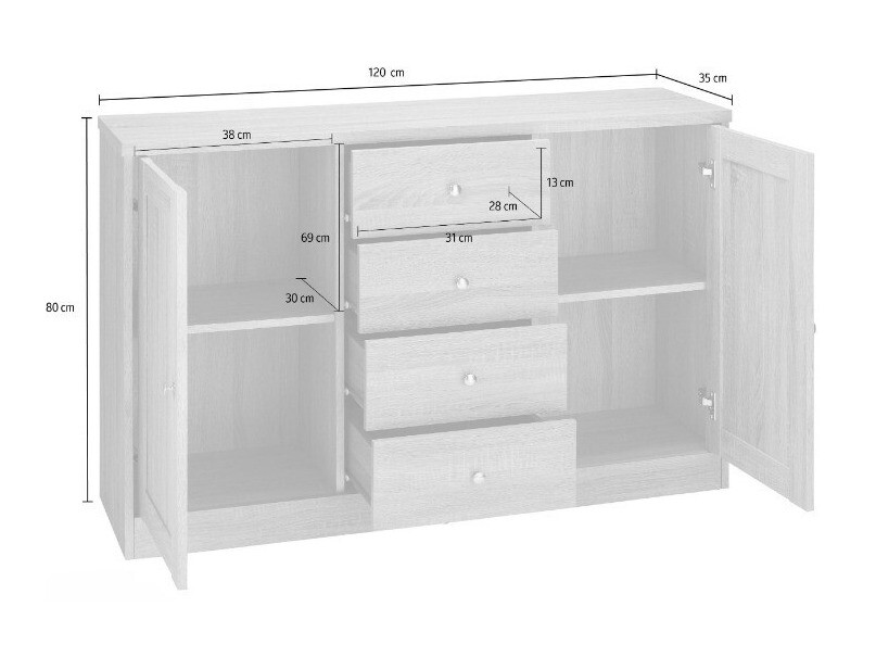 Cómoda Cirtene 105 (Blanco + Roble)