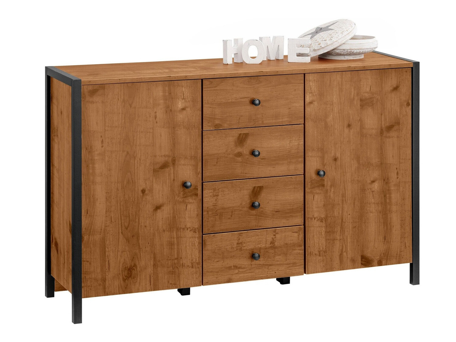 Cómoda Larnovo 103 (Roble oscuro + Negro)