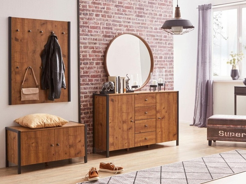 Cómoda Larnovo 103 (Roble oscuro + Negro)