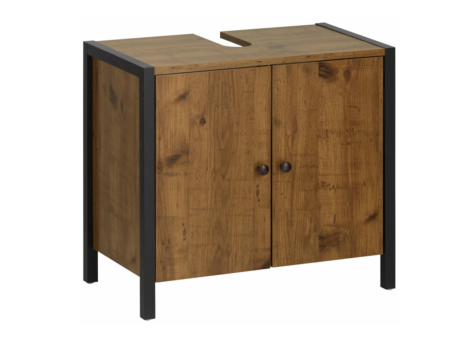 Armario de baño de pie para lavabo Larnovo 113 (Roble oscuro + Negro)