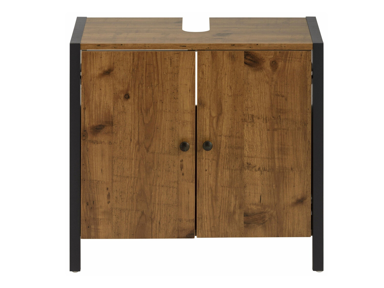 Armario de baño de pie para lavabo Larnovo 113 (Roble oscuro + Negro)