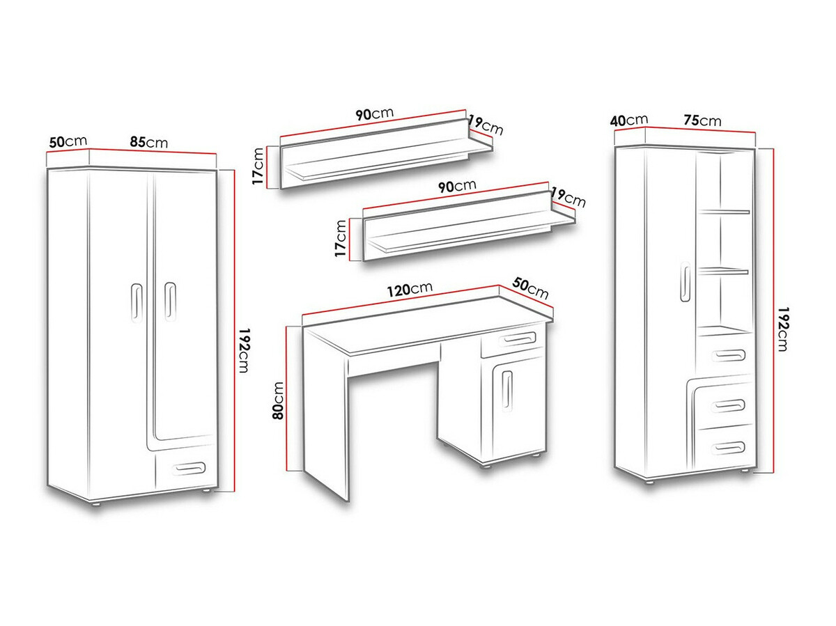 Conjunto de dormitorio infantil Levtala 116 (Antracita + Blanco + Rosa)