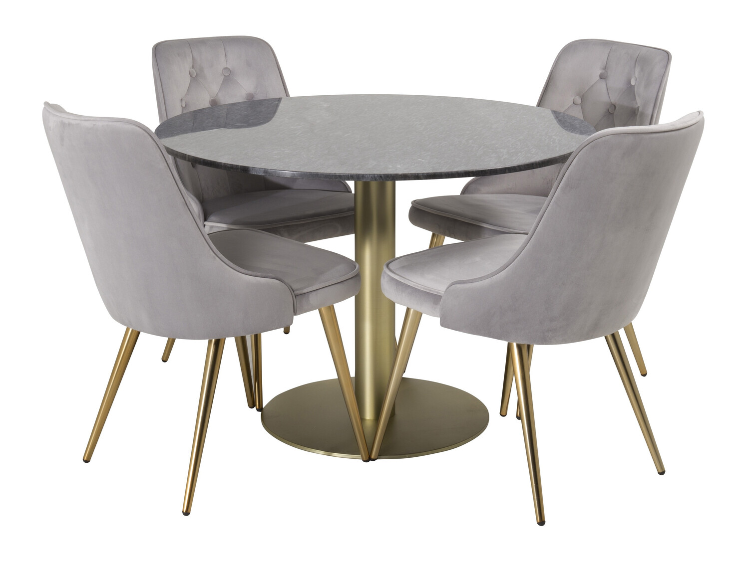 Conjunto de mesas y sillas para comedor Dallas 370 (Gris + Latón)