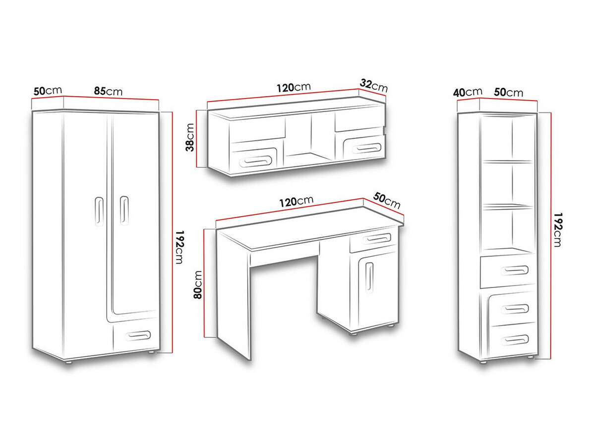Conjunto de dormitorio infantil Levtala 120 (Antracita + Blanco + Turquesa)