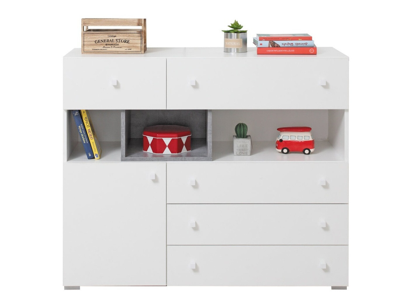 Cómoda Omaha J111 (Blanco + Hormigón)