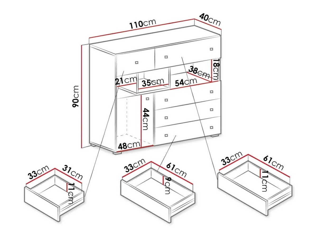 Cómoda Omaha J111 (Blanco + Hormigón)