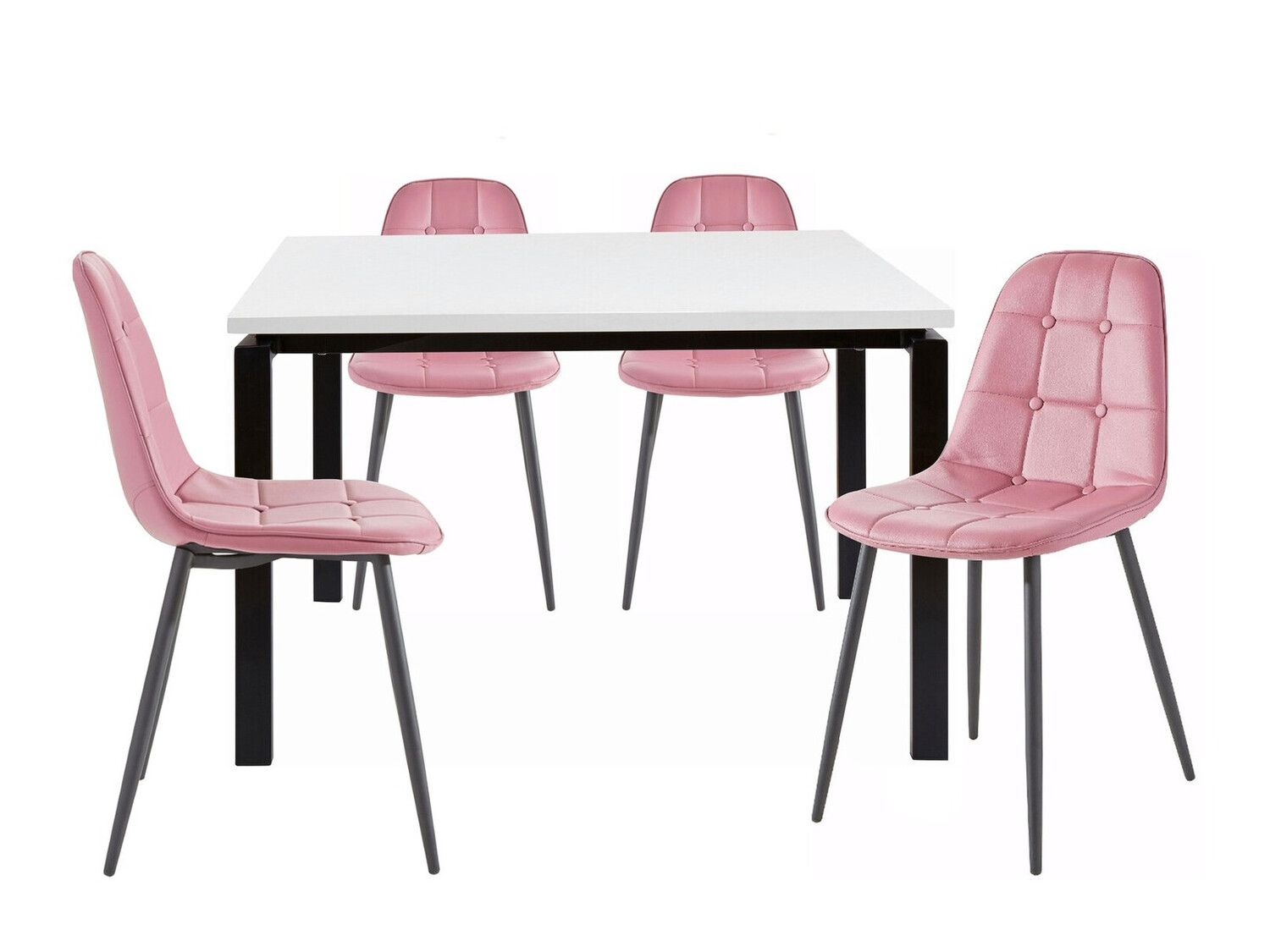 Conjunto de mesas y sillas para comedor Denton 274 (Blanco + Rosa + Negro)
