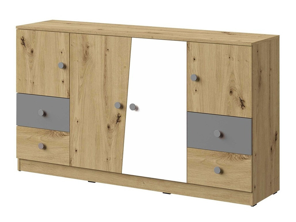 Cómoda Almira 105 (Roble Artisan + Blanco + Gris)