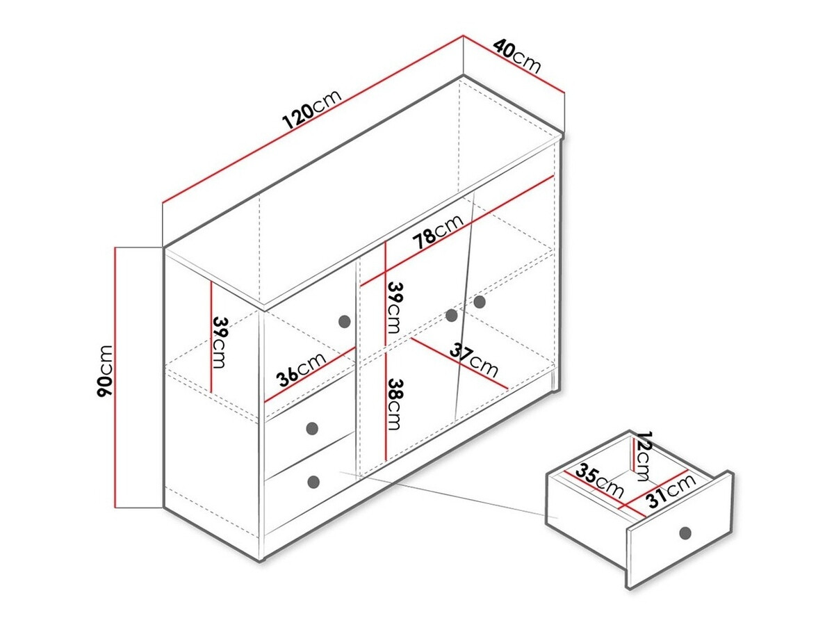 Cómoda Almira 106 (Roble Artisan + Blanco + Gris)