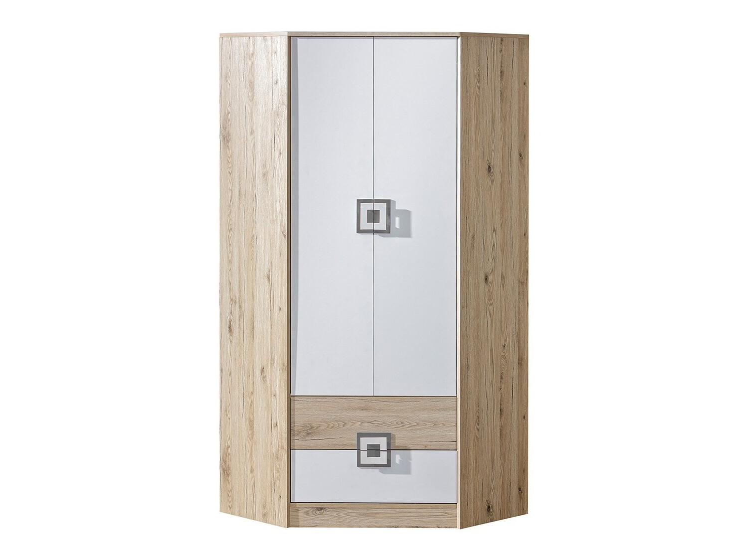 Armario de rincón Balvire 103 (Roble claro + Blanco + Gris)