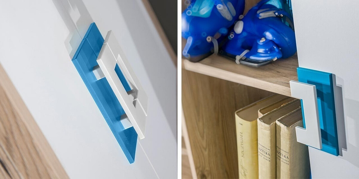 Armario de rincón Balvire 103 (Roble claro + Blanco + Gris)