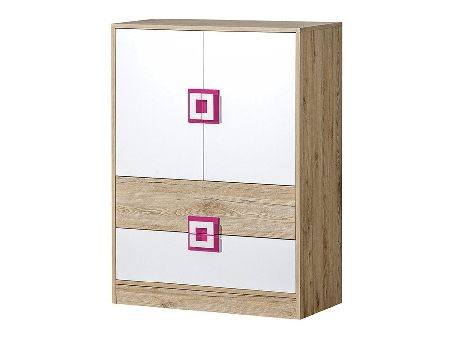 Cómoda Balvire 109 (Roble claro + Blanco + Rosa)