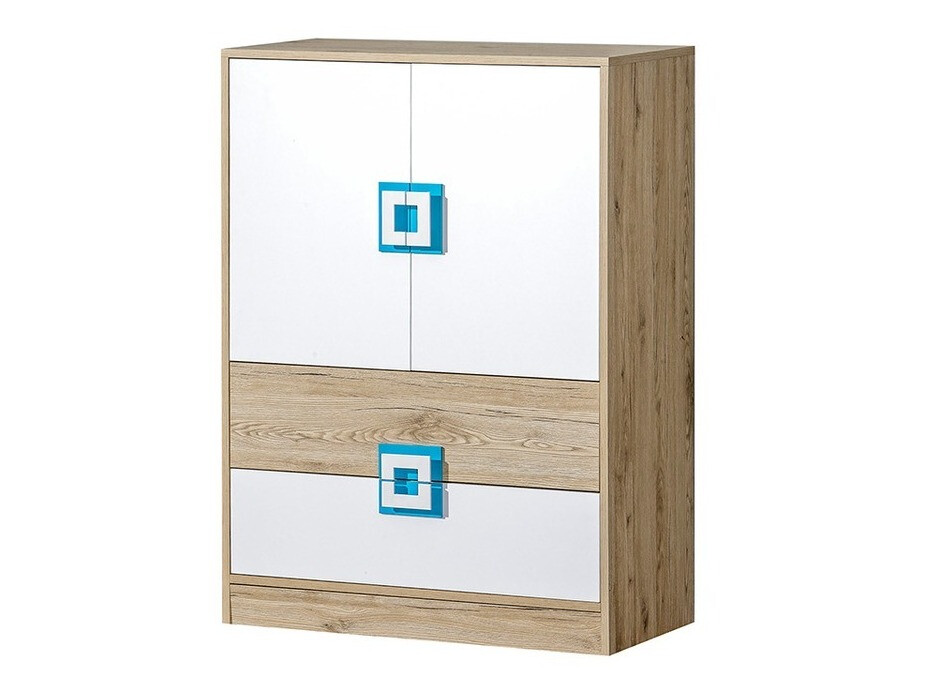 Cómoda Balvire 109 (Roble claro + Blanco + Turquesa)