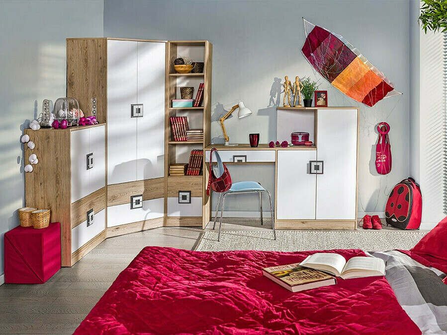 Estantería Balvire 107 (Roble claro + Blanco + Turquesa)