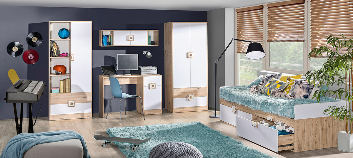 Estantería de pared Balvire 112 (Roble claro + Blanco + Gris)