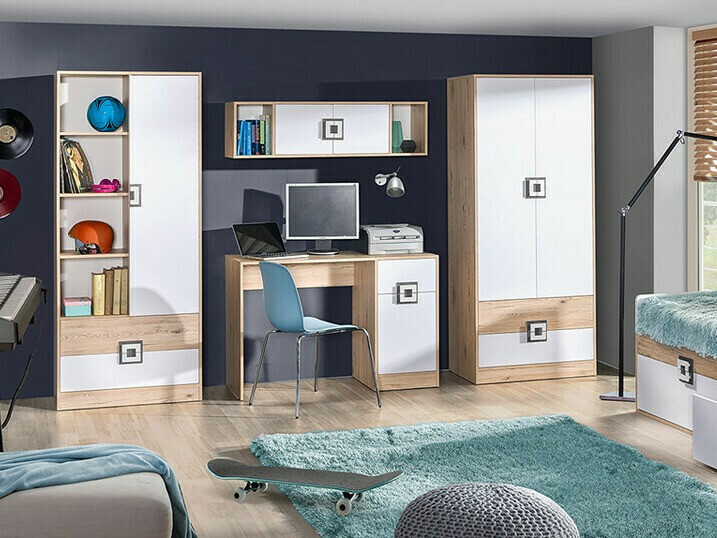 Estantería Balvire 105 (Roble claro + Blanco + Gris)