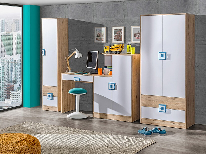 Estantería Balvire 106 (Roble claro + Blanco + Rosa)