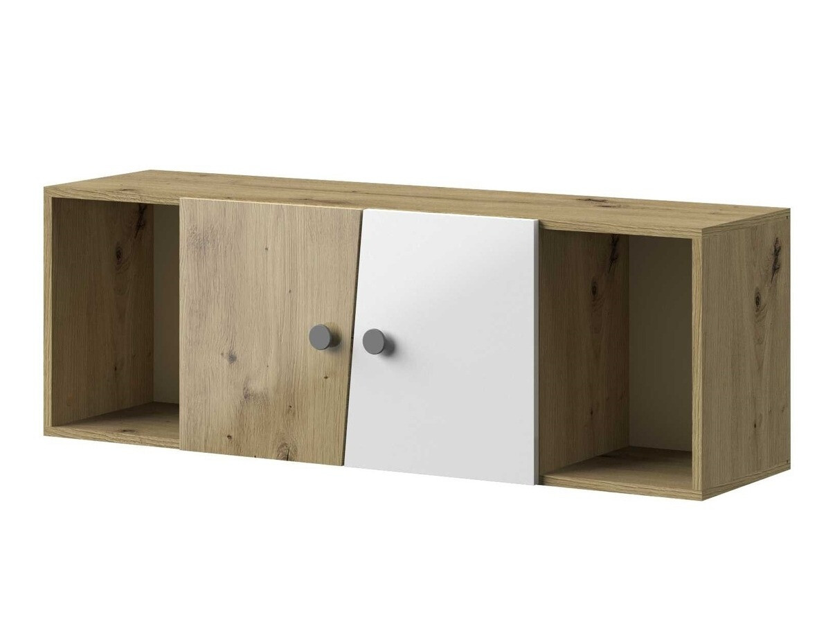 Armario de pared Mirelbu 111 (Roble Artisan + Blanco brillante + Gris)