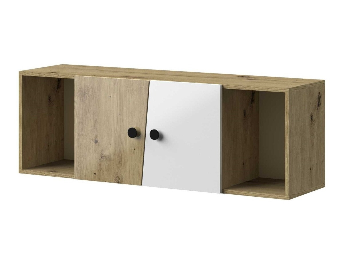 Armario de pared Mirelbu 111 (Roble Artisan + Blanco brillante + Negro)