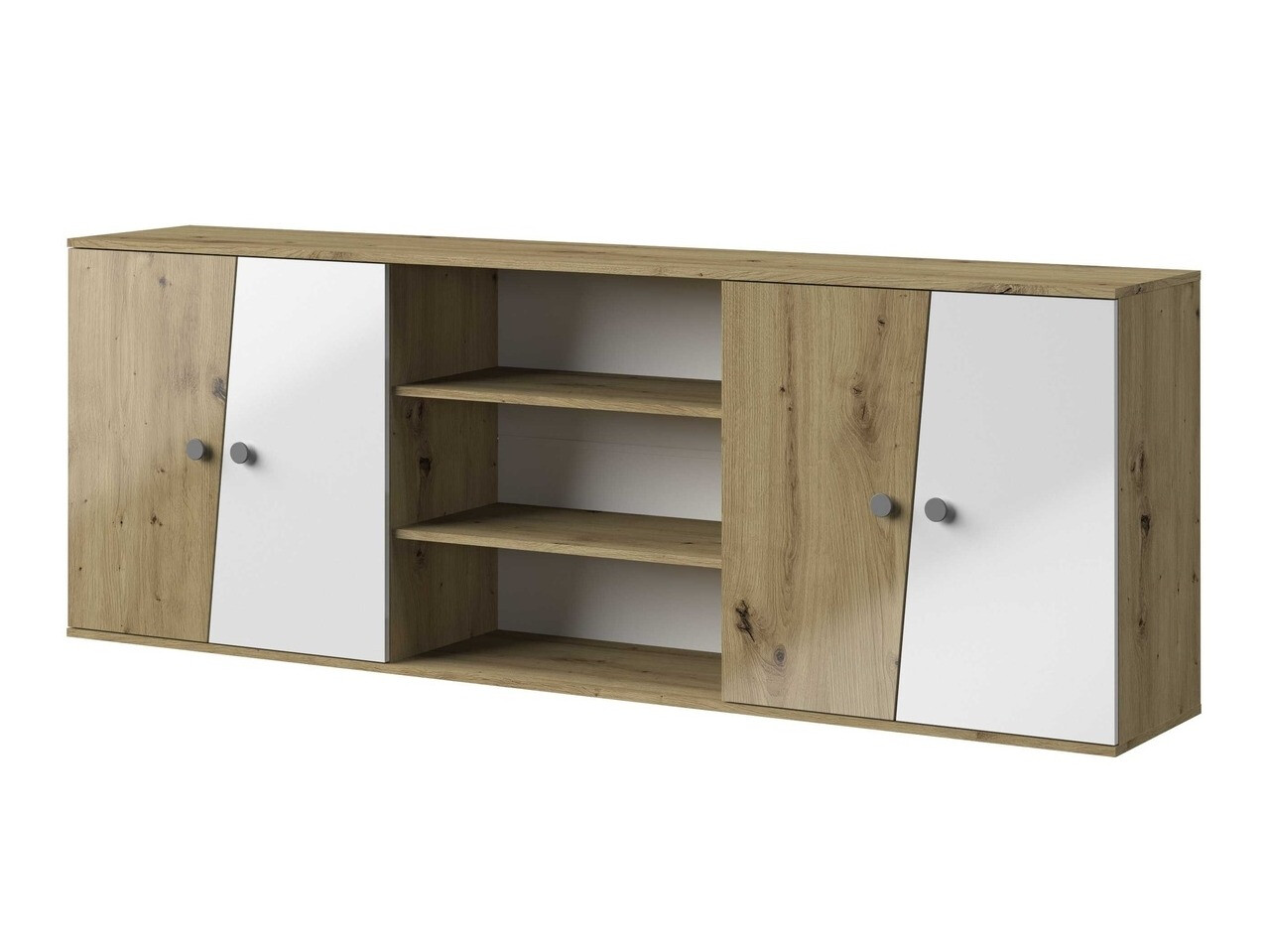 Armario de pared Mirelbu 115 (Roble Artisan + Blanco brillante + Gris)