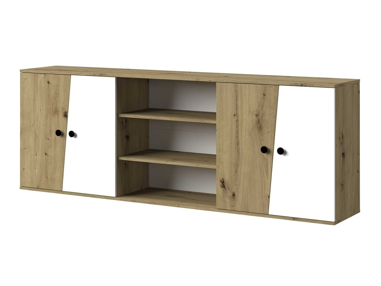 Armario de pared Mirelbu 115 (Roble Artisan + Blanco + Negro)