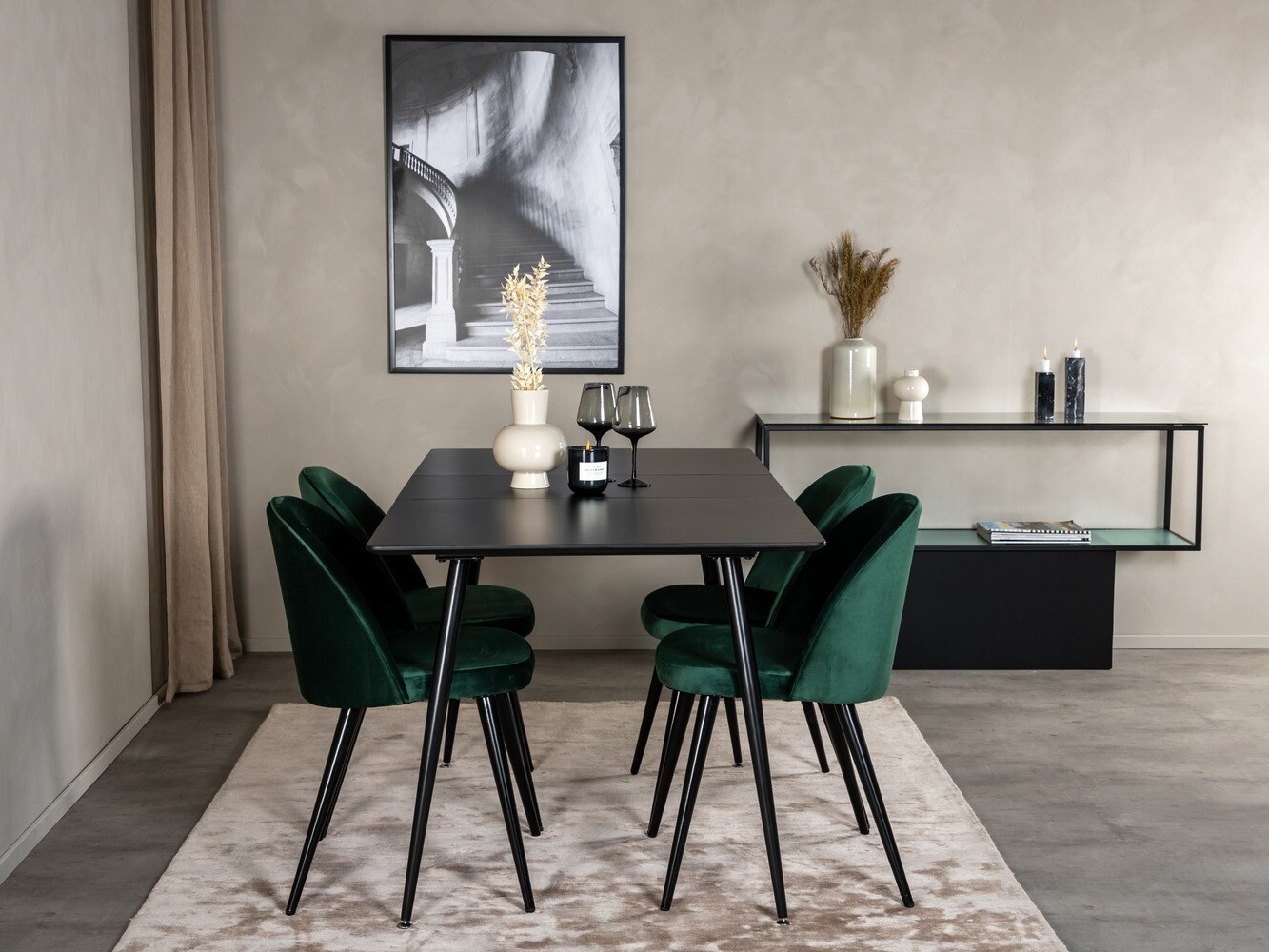 Conjunto de mesas y sillas para comedor Dallas 1521 (Verde + Negro)