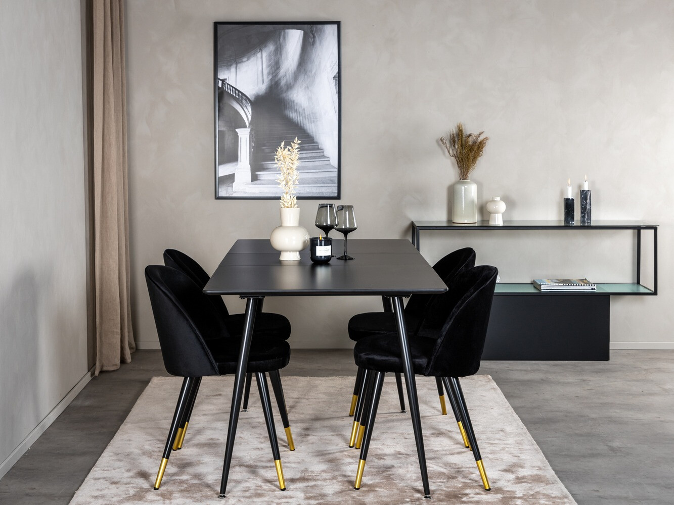 Conjunto de mesas y sillas para comedor Dallas 1526 (Negro)