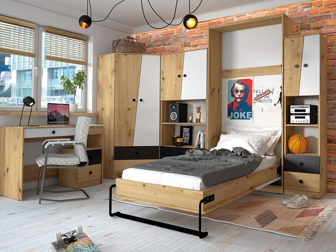 Mesilla de noche Mirelbu 108 (Roble Artisan + Negro brillante)