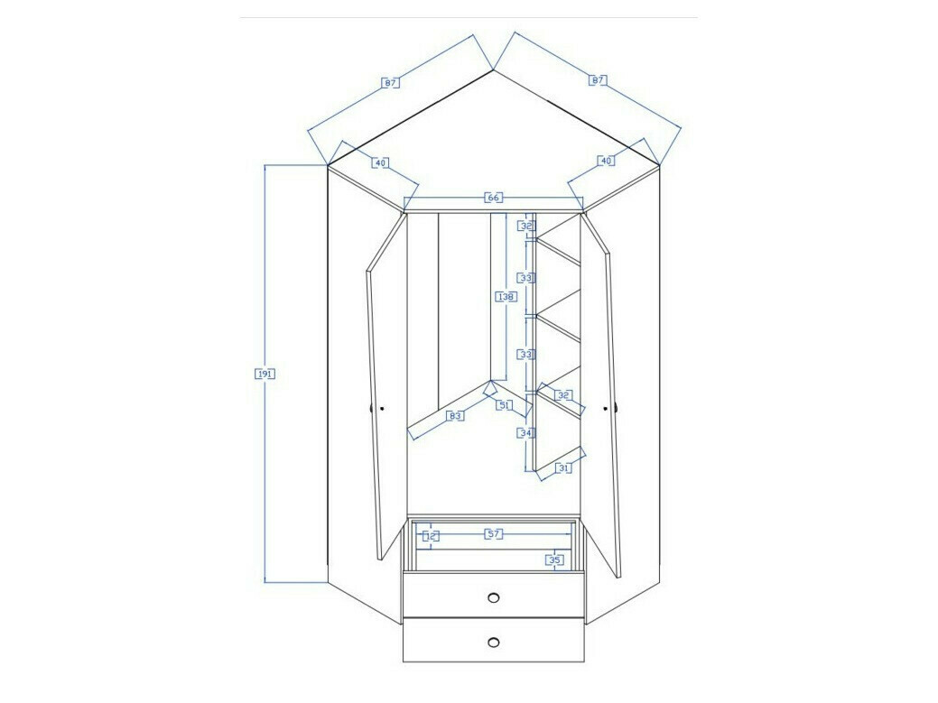 Armario de rincón Mirelbu 101 (Roble Artisan + Blanco brillante + Gris brillante)