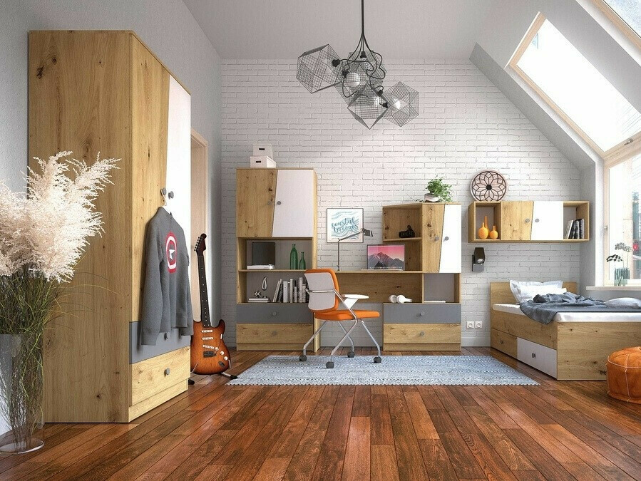 Armario Mirelbu 100 (Roble Artisan + Blanco + Negro)